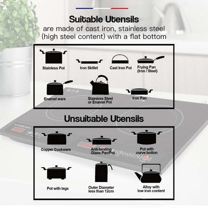 Dual Zone Electric Induction Cooktop, 3400W Portable Ceramic Kitchen Cooker