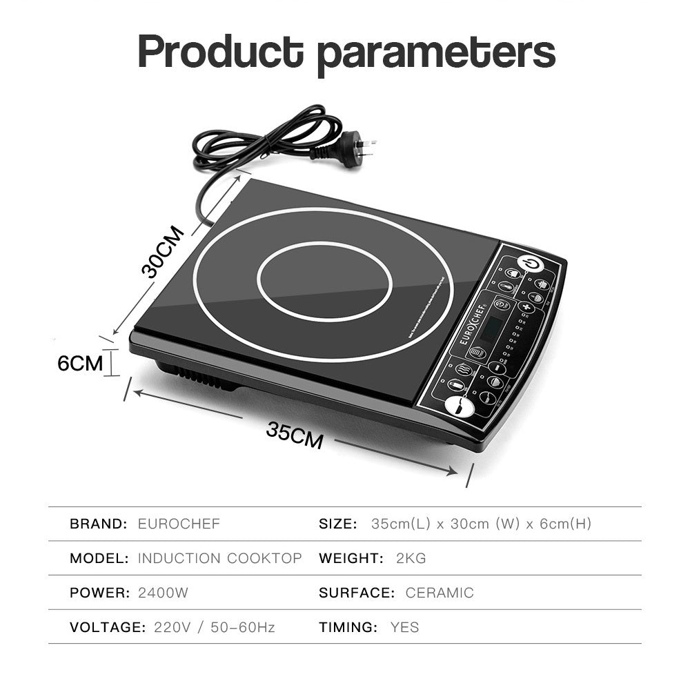 Portable Electric Induction Cooktop with 8 Settings, 2400W Power, 10AMP