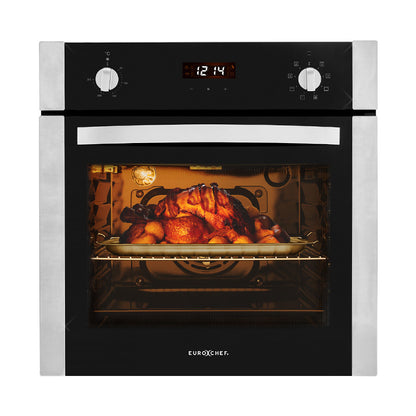 60cm Stainless Steel Built-in Electric Wall Oven with 70L Capacity and 8 Functions