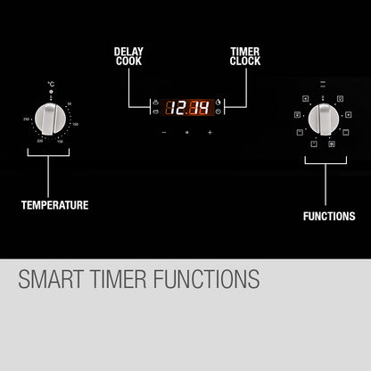 60cm Stainless Steel Built-in Electric Wall Oven with 70L Capacity and 8 Functions
