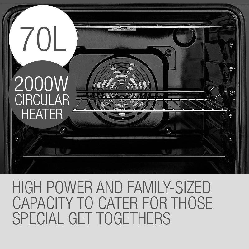 60cm Stainless Steel Built-in Electric Wall Oven with 70L Capacity and 8 Functions