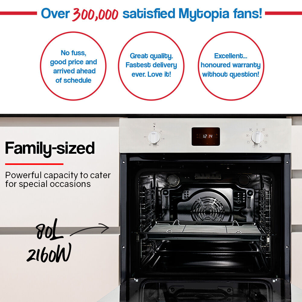 60cm Built-In Electric Oven with 8 Functions and 80L Capacity