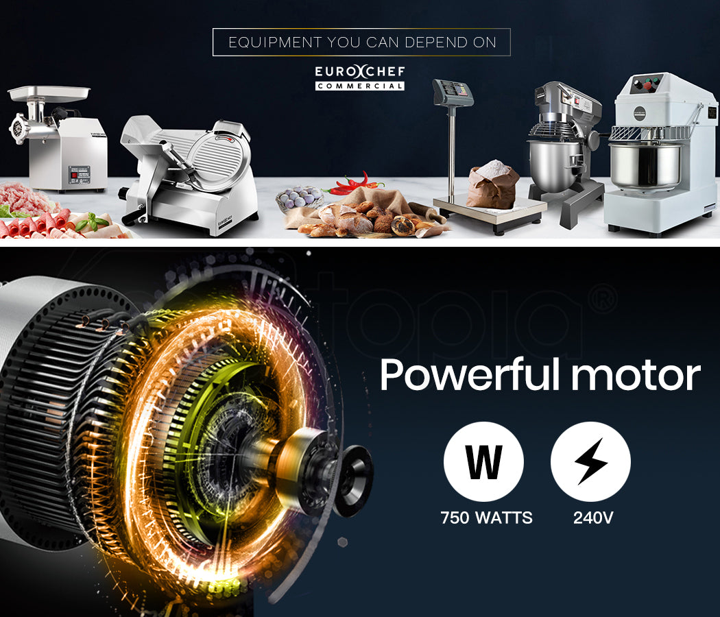 10L Commercial Planetary Mixer with 750W Motor and Stainless Steel Attachments
