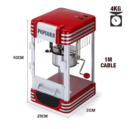 Retro Style Popcorn Maker with Stainless Steel Kettle - 310W, 240V, Easy Clean