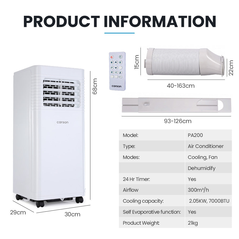 2.05kW Portable Air Conditioner with Dehumidifier & Fan for 15m² Rooms