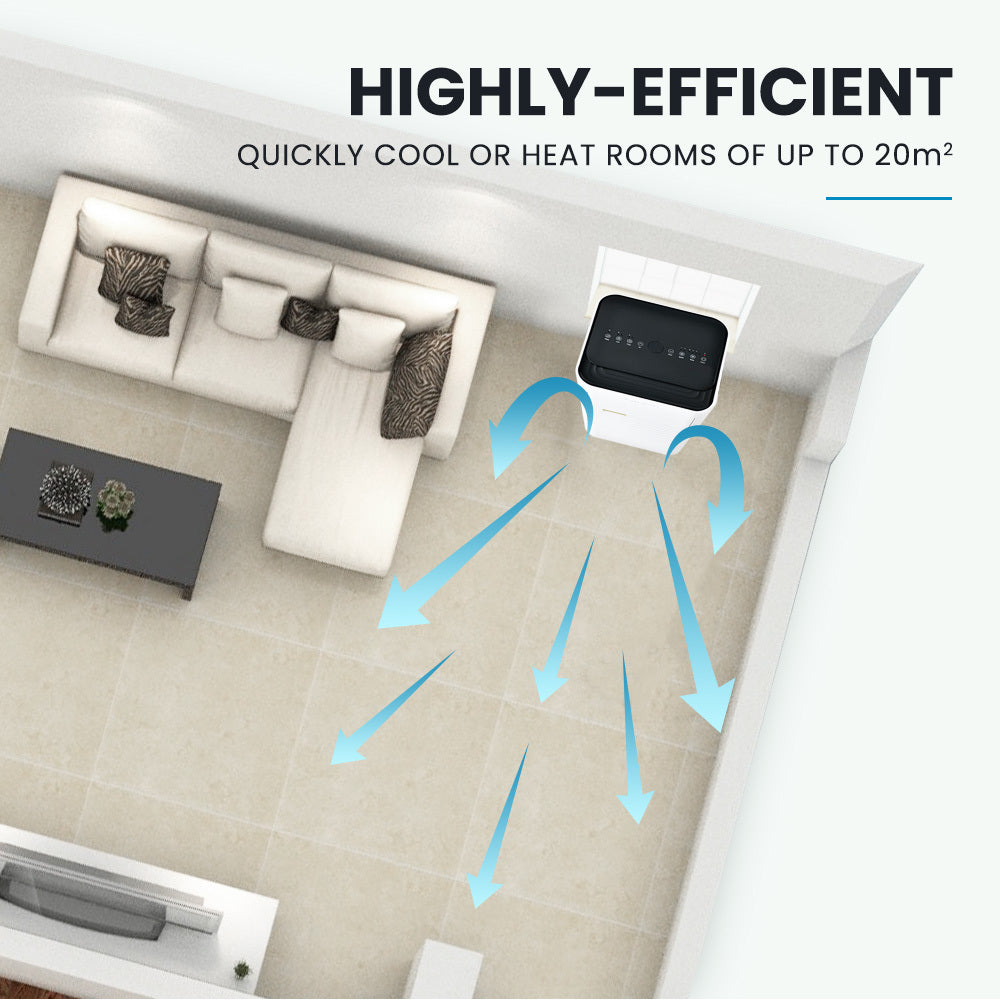 2.6kW Portable AC with Dehumidifier, Fan, Remote & Timer - Covers 20m²