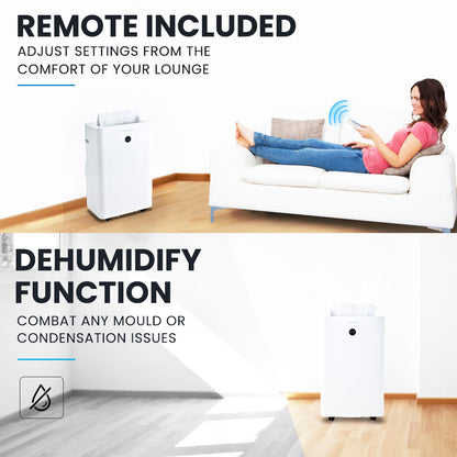 3.5kW Portable Air Conditioner with Dehumidifier & Fan for 25m² Rooms