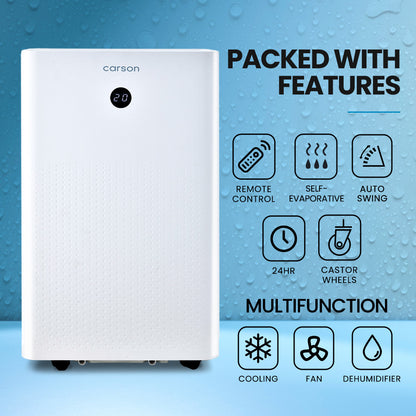 3.5kW Portable Air Conditioner with Dehumidifier & Fan for 25m² Rooms