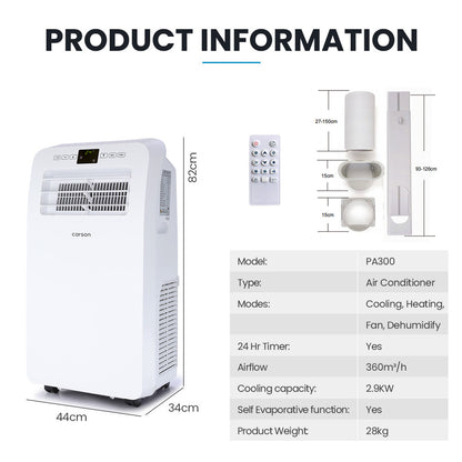 2.9kW Portable Air Conditioner & Heater with Dehumidifier for 22 sqm Rooms