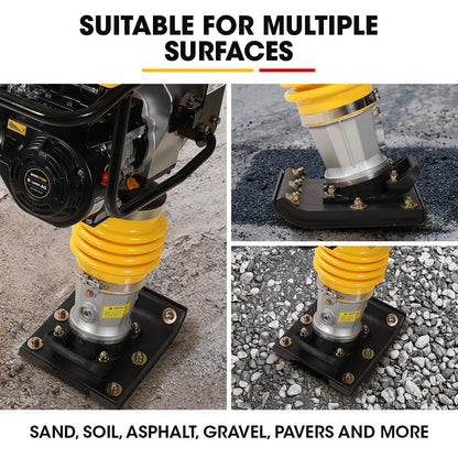77kg 0.28 x 0.35m Tamping Rammer, 10kN 6.5hp w/ Wheel Kit & Compactor