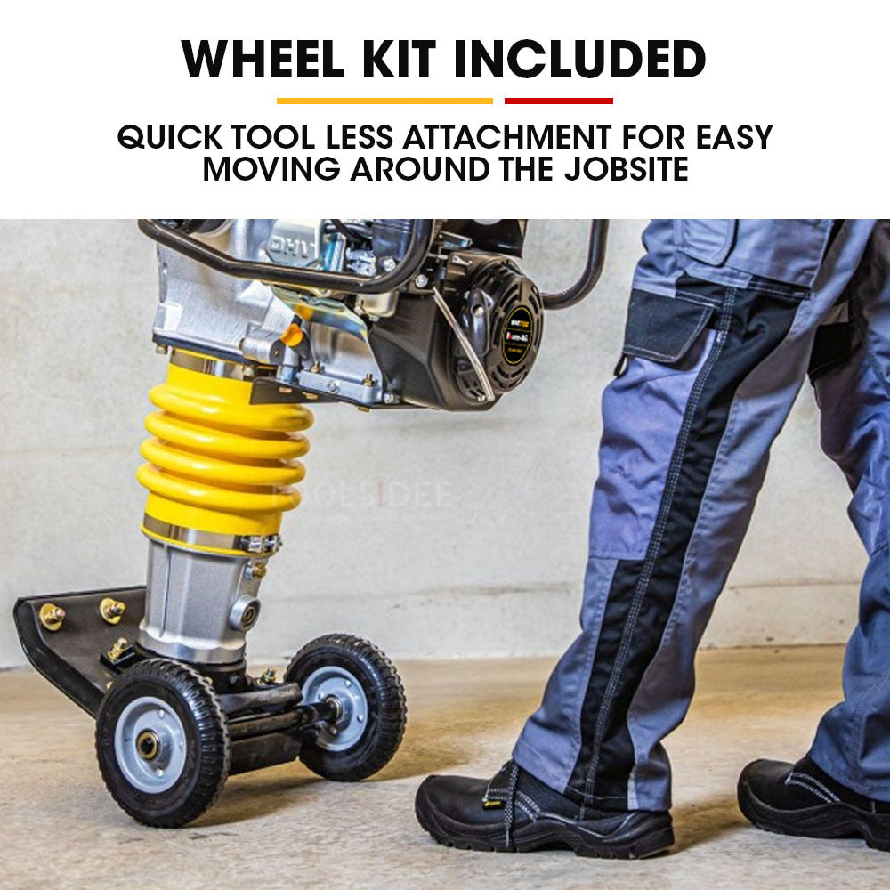 77kg 0.28 x 0.35m Tamping Rammer, 10kN 6.5hp w/ Wheel Kit & Compactor