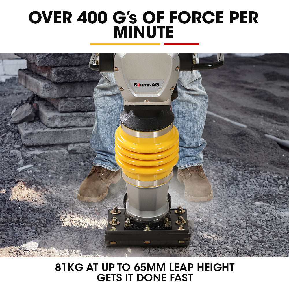 77kg 0.28 x 0.35m Tamping Rammer, 10kN 6.5hp w/ Wheel Kit & Compactor