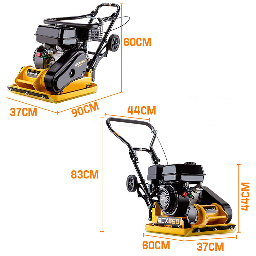 61kg 0.37x0.51m Plate Compactor with 6.5HP Engine and Foldable Wheels
