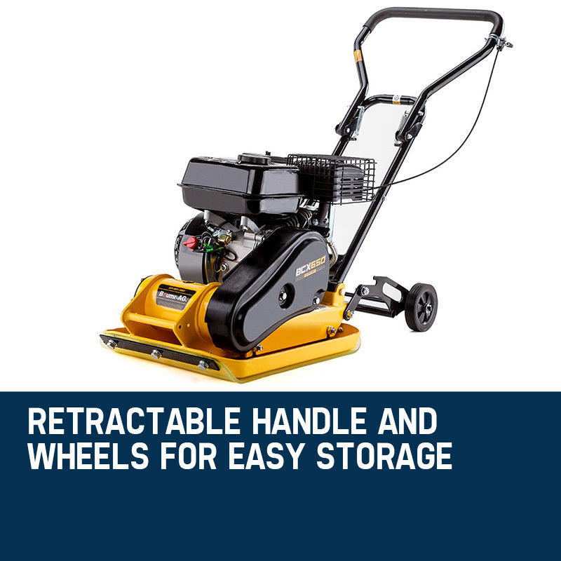 61kg 0.37x0.51m Plate Compactor with 6.5HP Engine and Foldable Wheels