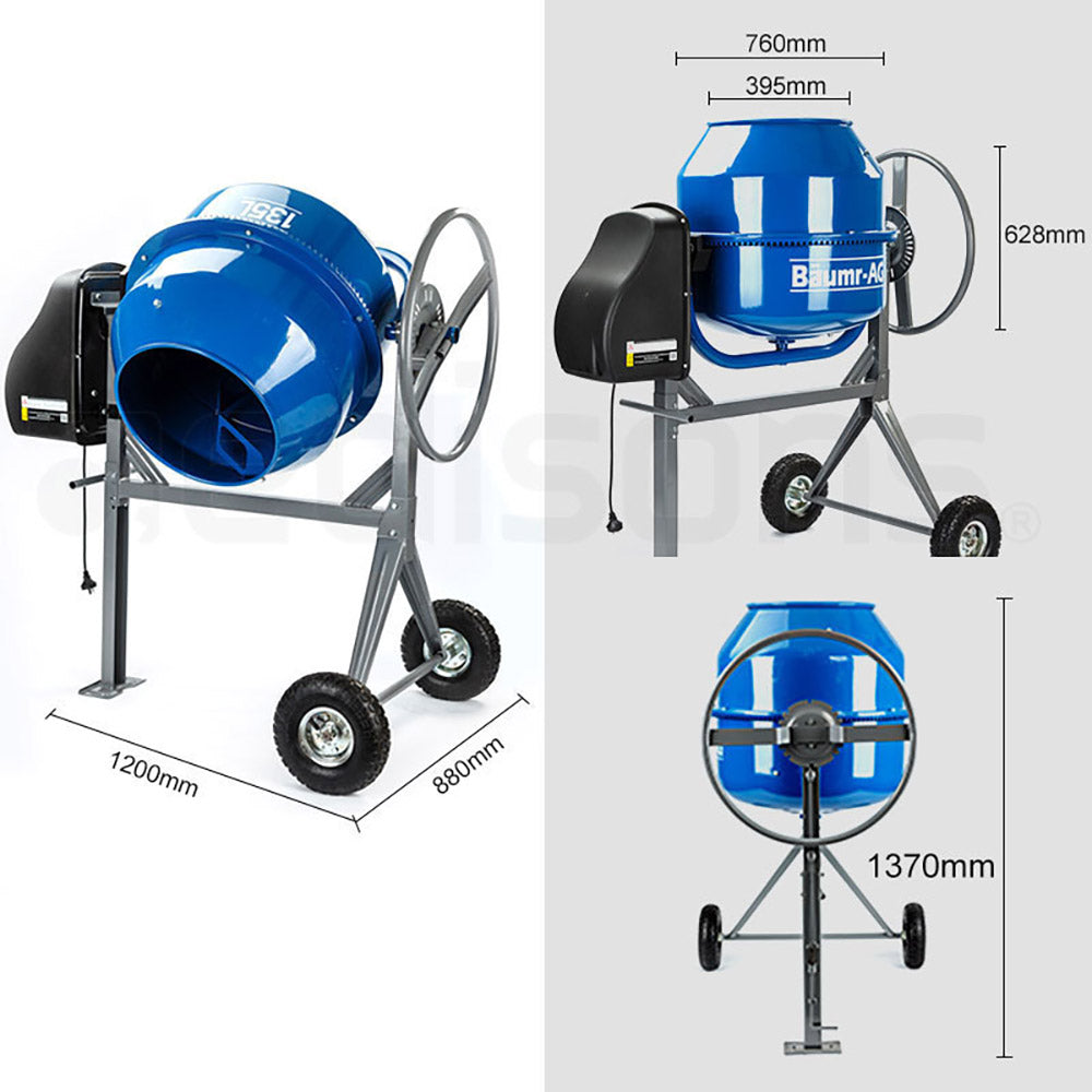 220L Portable Electric Cement Mixer with 0.8m³ Capacity and 800W Motor