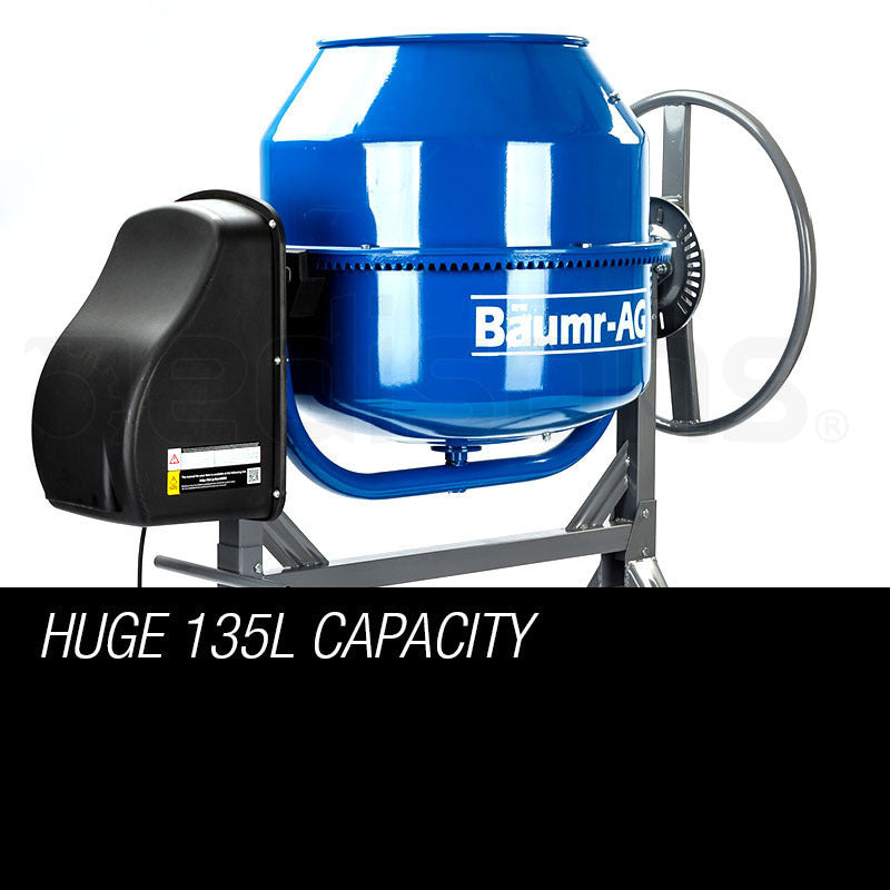 135L Portable Electric Cement Mixer with Dual Fast-Mix Blades and 0.8 kW Motor