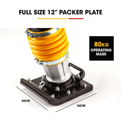 80kg Petrol Tamper Rammer Compactor - 0.3m Plate, 7HP Engine, Anti-Vibe System