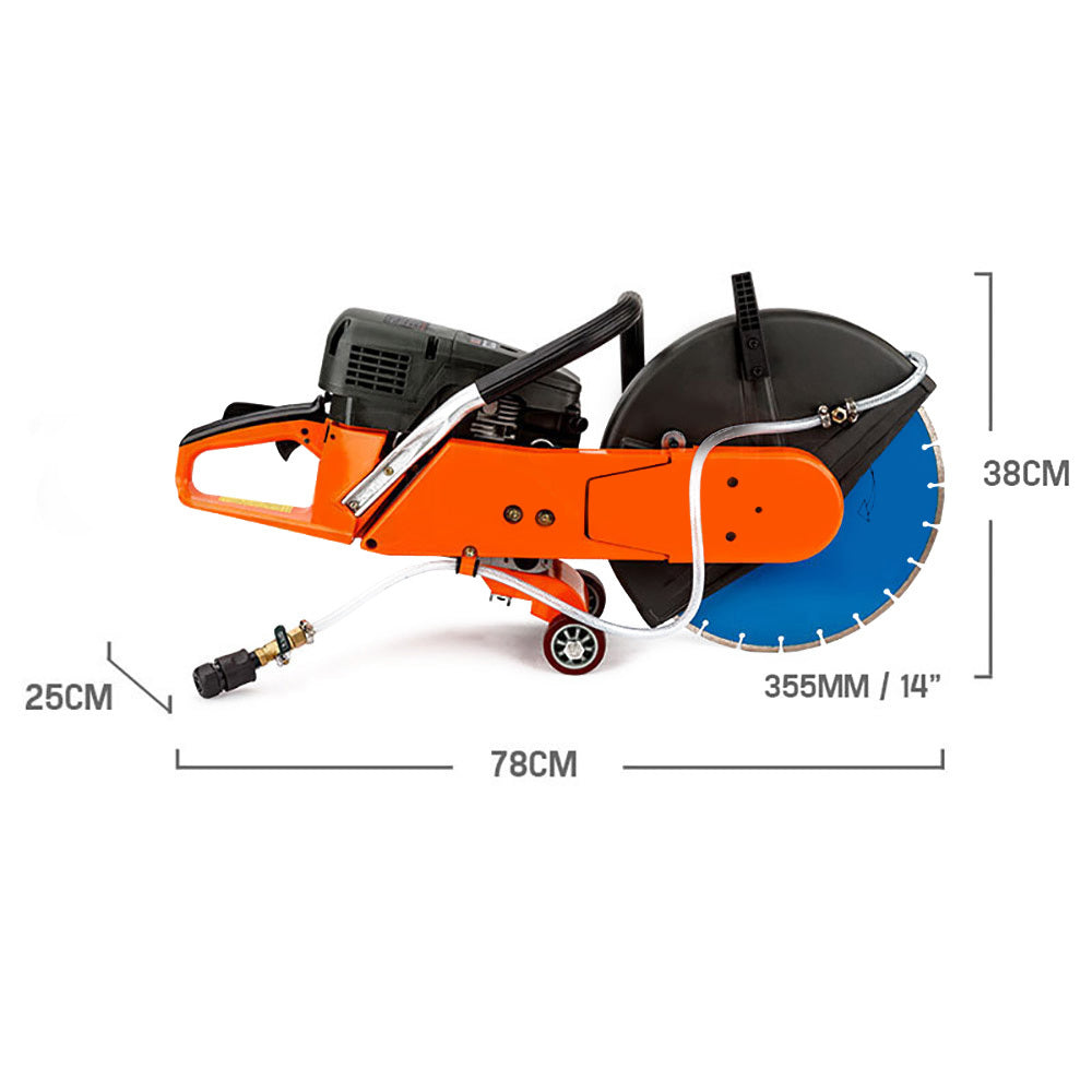 75cc Wet Cutting Concrete Saw with Anti-Vibration and Dual Roller Guide