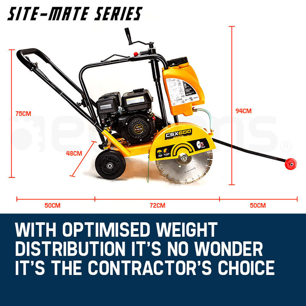 7HP Petrol Road Saw with 0.35m Blade and 12L Wetting Tank for Concrete Cutting