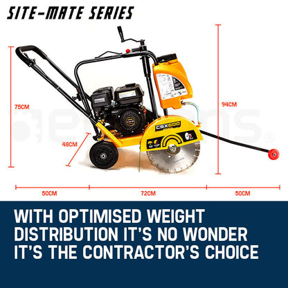 7HP Petrol Road Saw with 0.35m Blade and 12L Wetting Tank for Concrete Cutting