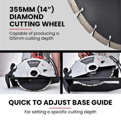Electric 0.355m Concrete Saw with Diamond Blade, Wet/Dry Cutting, 14kg, 2400W
