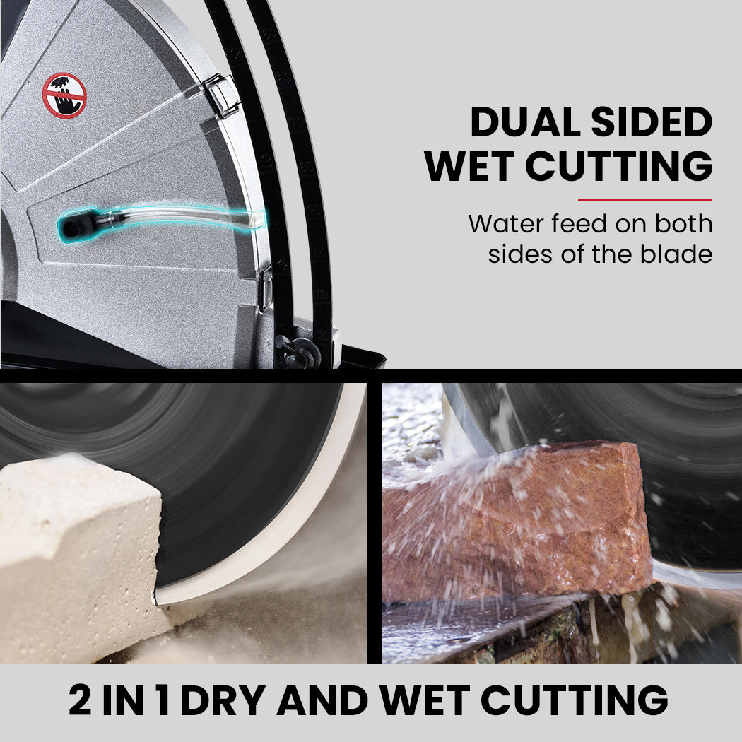 Electric 0.355m Concrete Saw with Diamond Blade, Wet/Dry Cutting, 14kg, 2400W