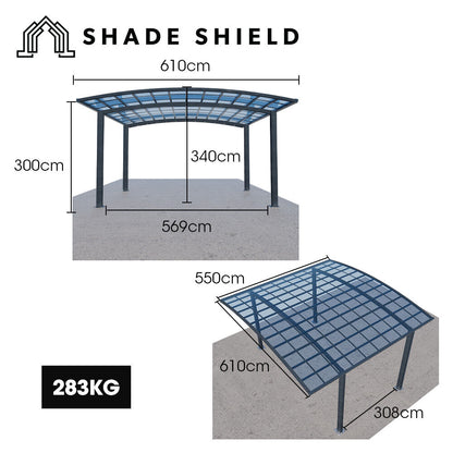Arched Double Carport Shelter 6.0m x 5.5m x 3.4m with UV Protection Roof