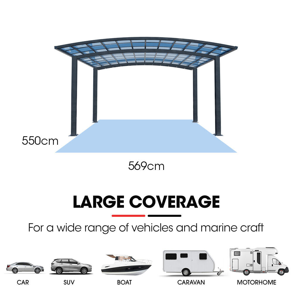 Arched Double Carport Shelter 6.0m x 5.5m x 3.4m with UV Protection Roof