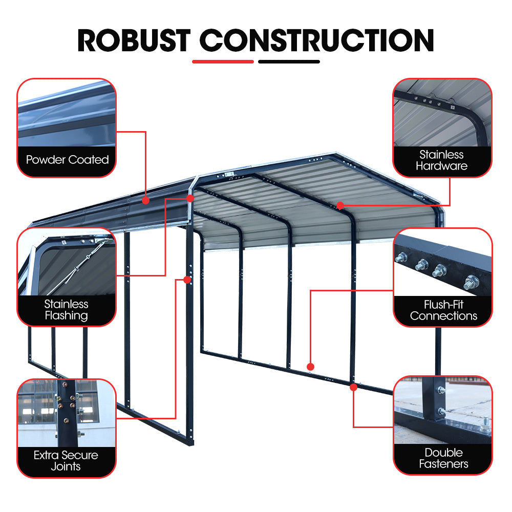 Heavy-Duty Carport Shed 3.3 x 6 x 2.9m with Galvanised Steel & Gable Roof