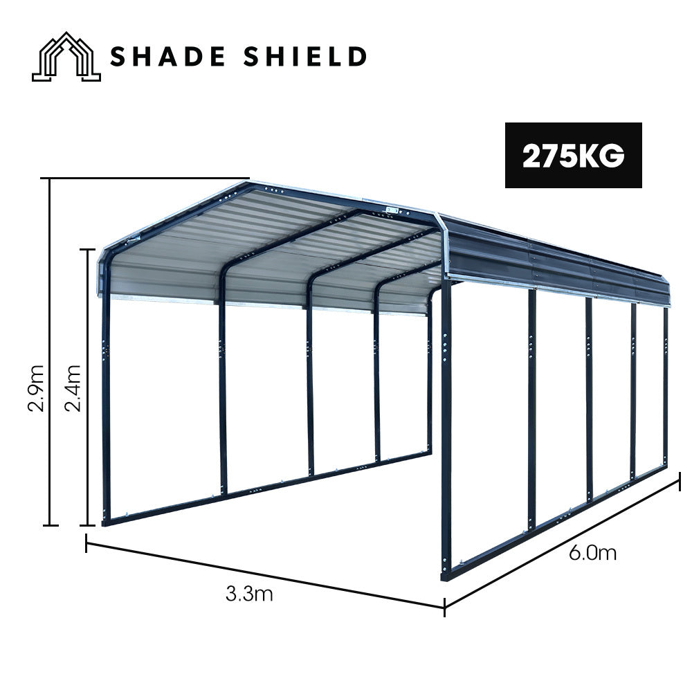 Heavy-Duty Carport Shed 3.3 x 6 x 2.9m with Galvanised Steel & Gable Roof