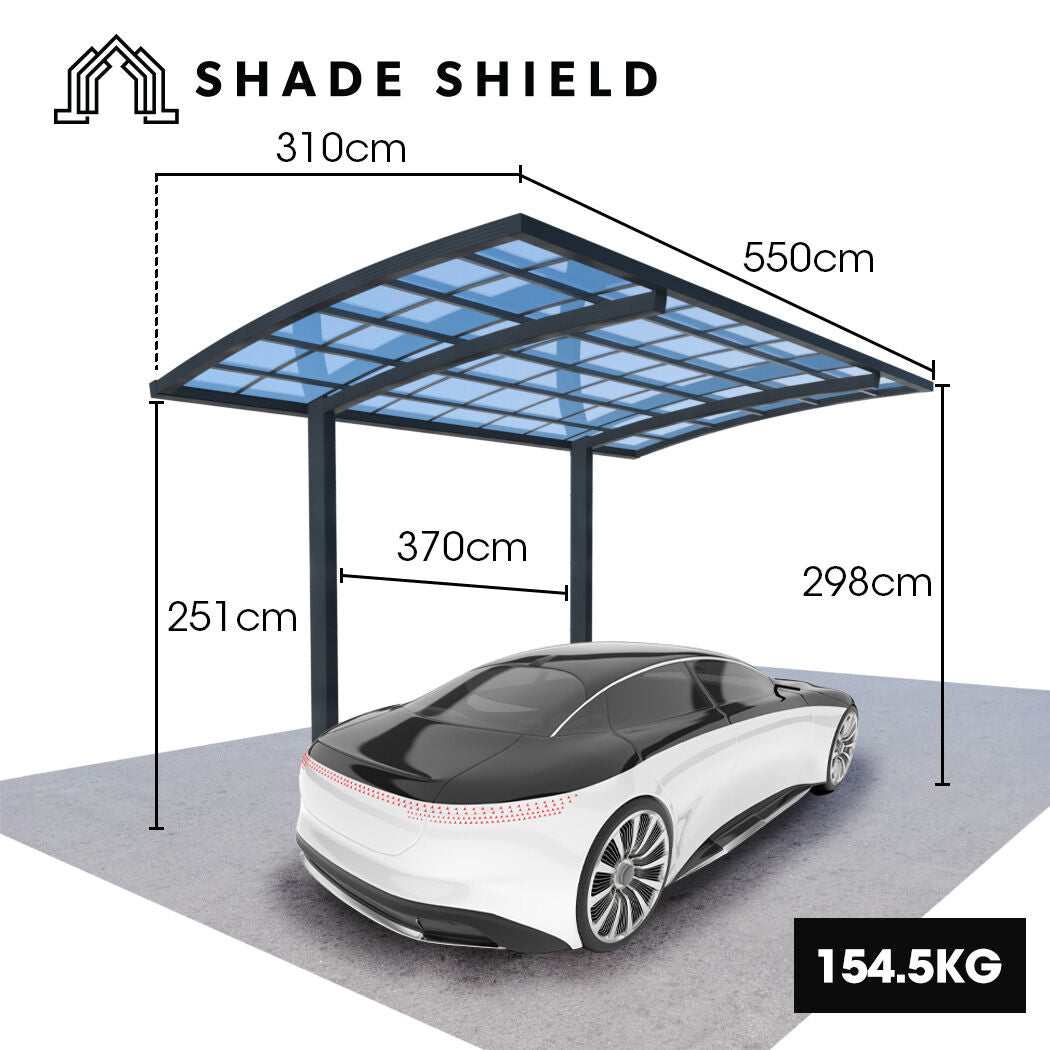 Single Cantilever Carport 3.0m x 5.5m Aluminium, Polycarbonate Roof Shelter