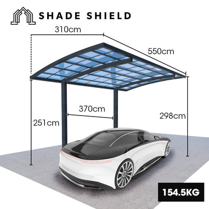 Single Cantilever Carport 3.0m x 5.5m Aluminium, Polycarbonate Roof Shelter
