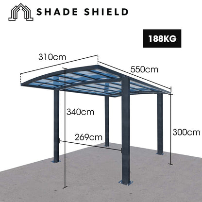Aluminium Single Carport 3.0m x 5.5m, UV Protection & Wind Resistant Shelter