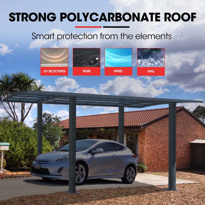 Aluminium Single Carport 3.0m x 5.5m, UV Protection & Wind Resistant Shelter