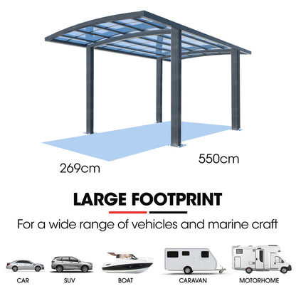 Aluminium Single Carport 3.0m x 5.5m, UV Protection & Wind Resistant Shelter