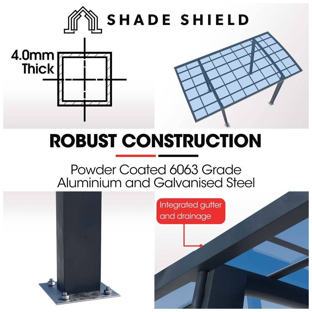 Aluminium Single Carport 3.0m x 5.5m, UV Protection & Wind Resistant Shelter