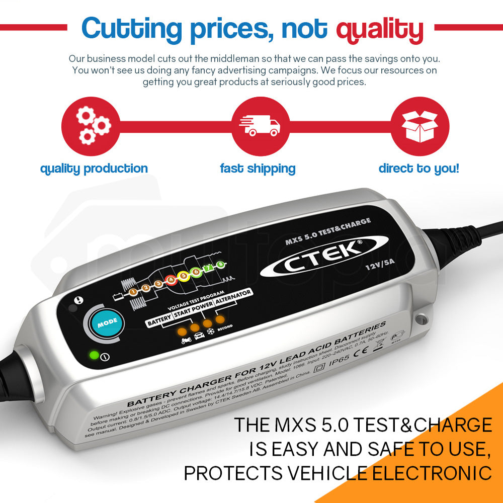 Smart Battery Charger with Tester & Reconditioning for 12V Batteries, 5-Year Warranty