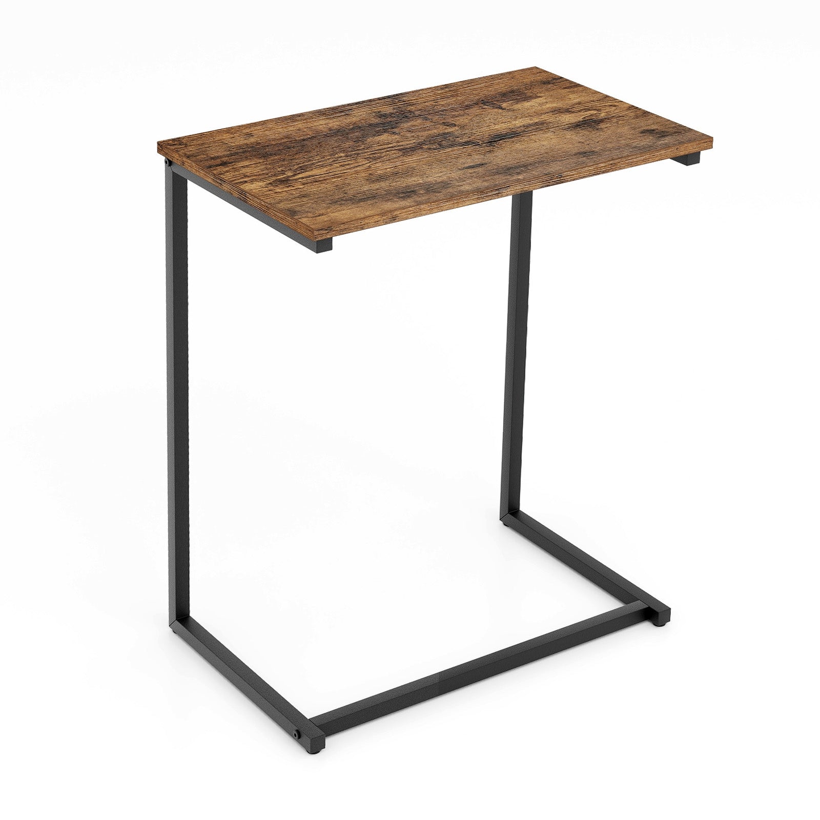 C-shaped End Table Vintage Accent Couch Table with Heavy-duty Metal Frame-Rustic Brown