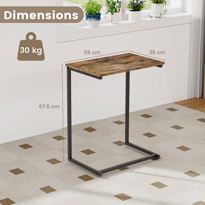 C-shaped End Table Vintage Accent Couch Table with Heavy-duty Metal Frame-Rustic Brown
