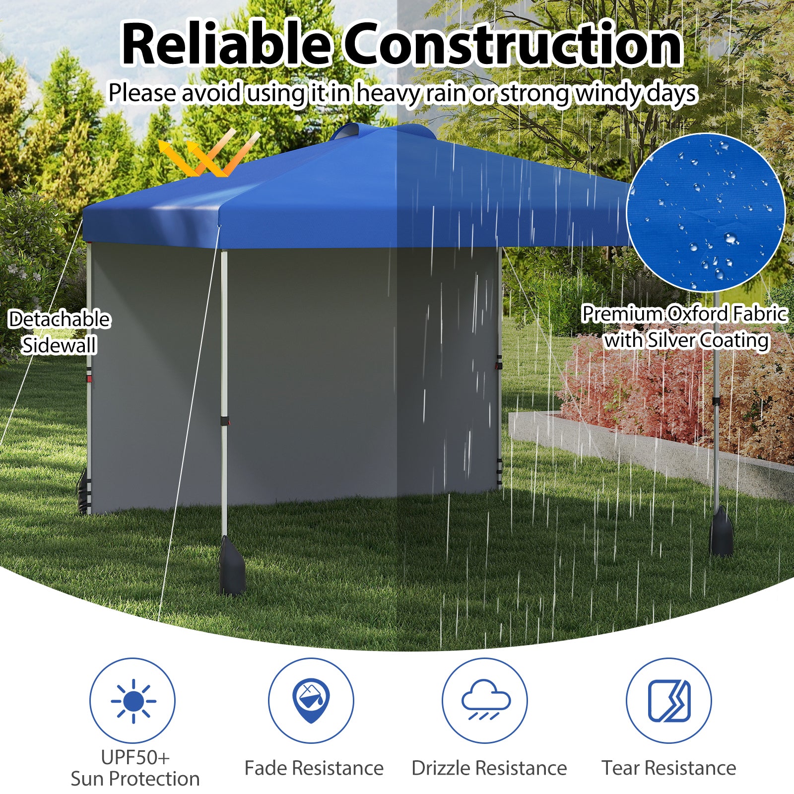 3 x 3 m Pop up Canopy Tent with 1 Sidewall and Wheeled Bag-Blue