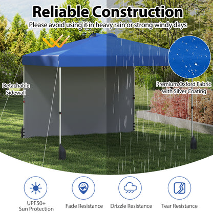 3 x 3 m Pop up Canopy Tent with 1 Sidewall and Wheeled Bag-Blue