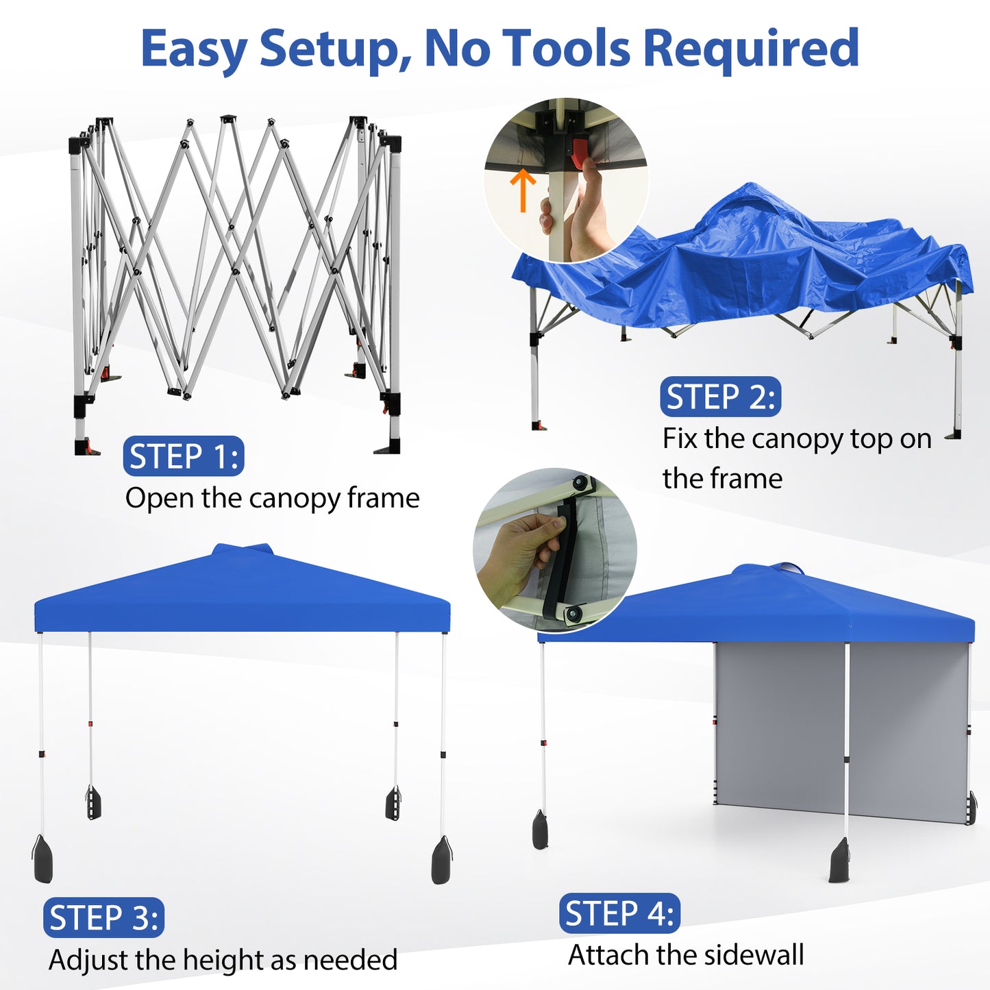 3 x 3 m Pop up Canopy Tent with 1 Sidewall and Wheeled Bag-Blue