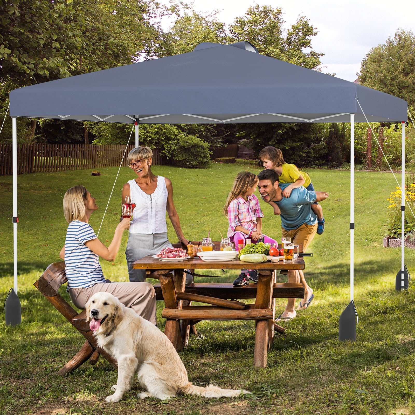 3 x 3 m Pop up Canopy Tent with 1 Sidewall and Wheeled Bag-Grey