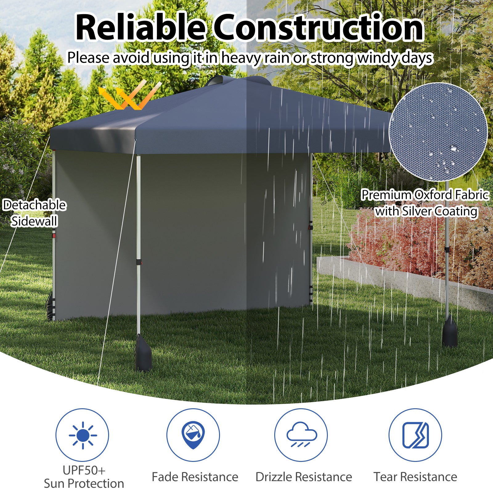 3 x 3 m Pop up Canopy Tent with 1 Sidewall and Wheeled Bag-Grey