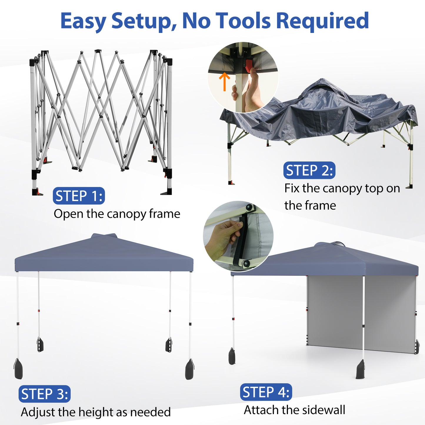 3 x 3 m Pop up Canopy Tent with 1 Sidewall and Wheeled Bag-Grey