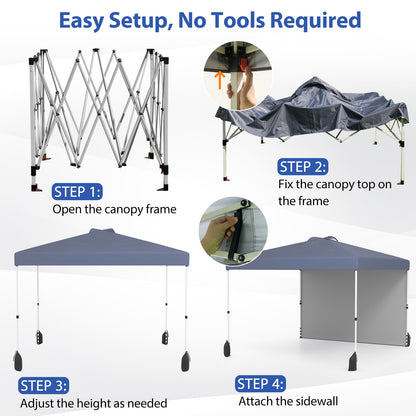 3 x 3 m Pop up Canopy Tent with 1 Sidewall and Wheeled Bag-Grey
