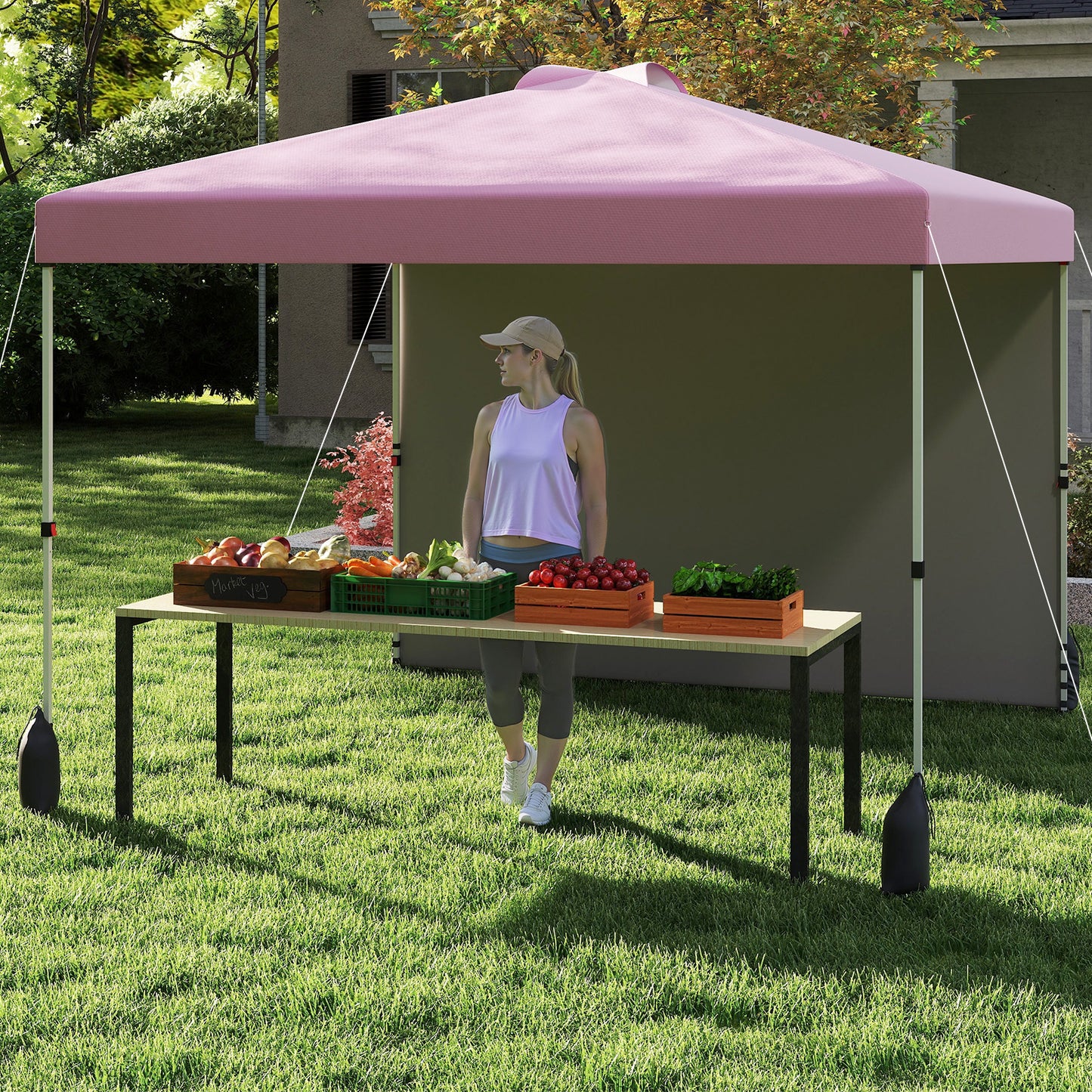 3 x 3 m Pop up Canopy Tent with 1 Sidewall and Wheeled Bag-Pink