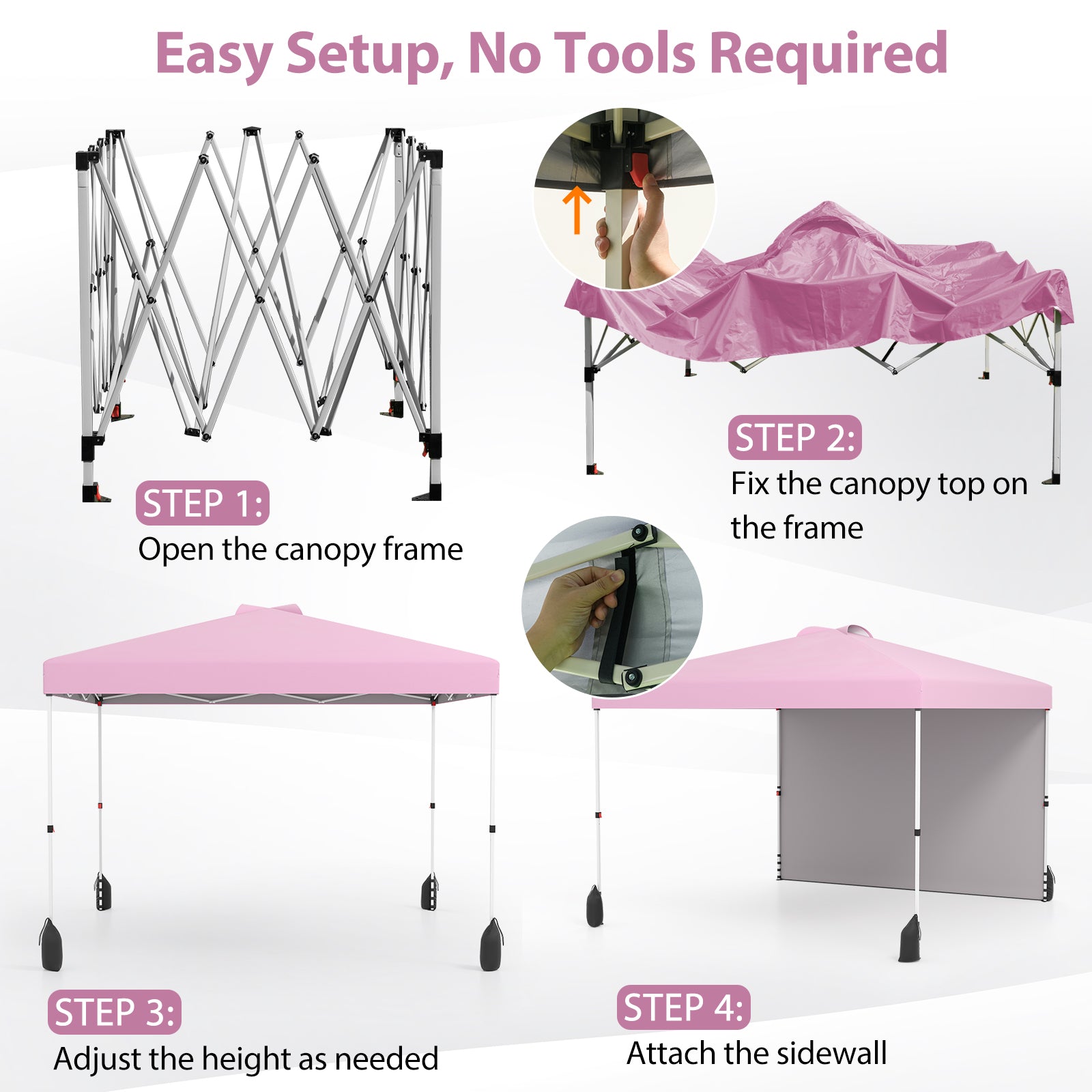 3 x 3 m Pop up Canopy Tent with 1 Sidewall and Wheeled Bag-Pink