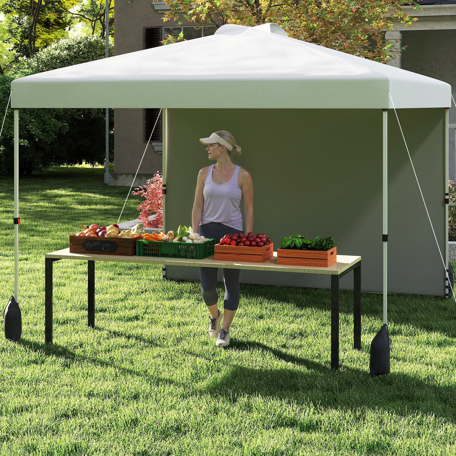 3 x 3 m Pop up Canopy Tent with 1 Sidewall and Wheeled Bag-White