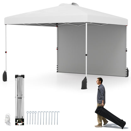 3 x 3 m Pop up Canopy Tent with 1 Sidewall and Wheeled Bag-White